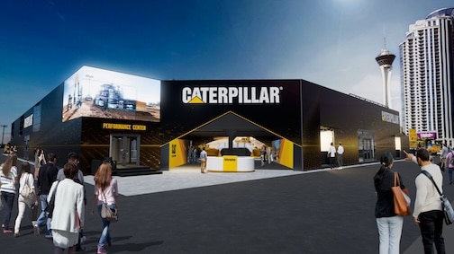 A rendering of the entrance to Caterpillar’s 2026 ConExpo-Con/Agg exhibit, Operator Stadium. Image: Caterpillar