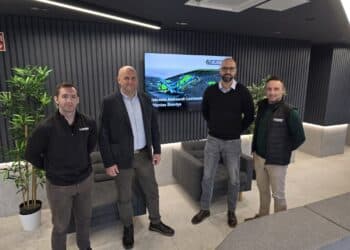 Paul O'Hagan, EvoQuip business development manager, Aleksander Lavrinovic, UAB Trantera, Mantas Skardys, UAB Trantera and Barry O'Hare, EvoQuip business line director. Image: EvoQuip