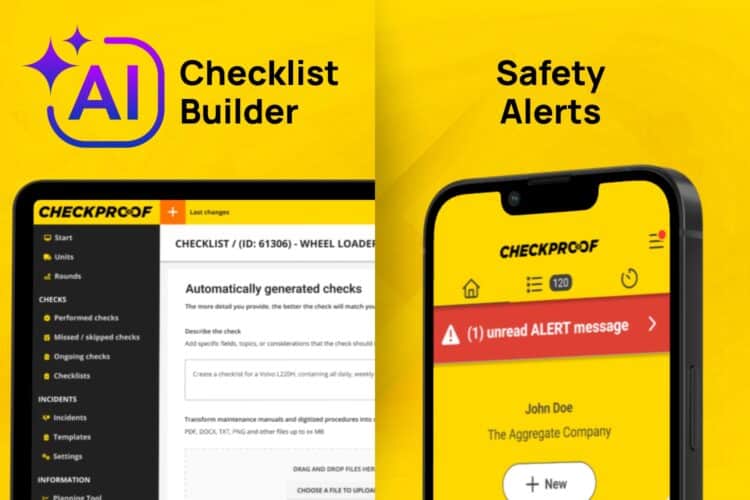 Safety Alerts and AI Checklist Builder are designed to make it easier for teams to standardize best practices and act quickly. Image: CheckProof