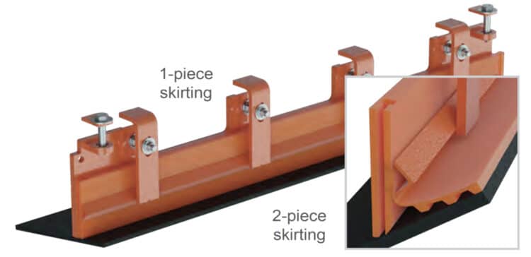 The choice of one- or two-piece ApronSeal Urethane Skirting depends on the available space along the belt edge. Image: © Martin Engineering