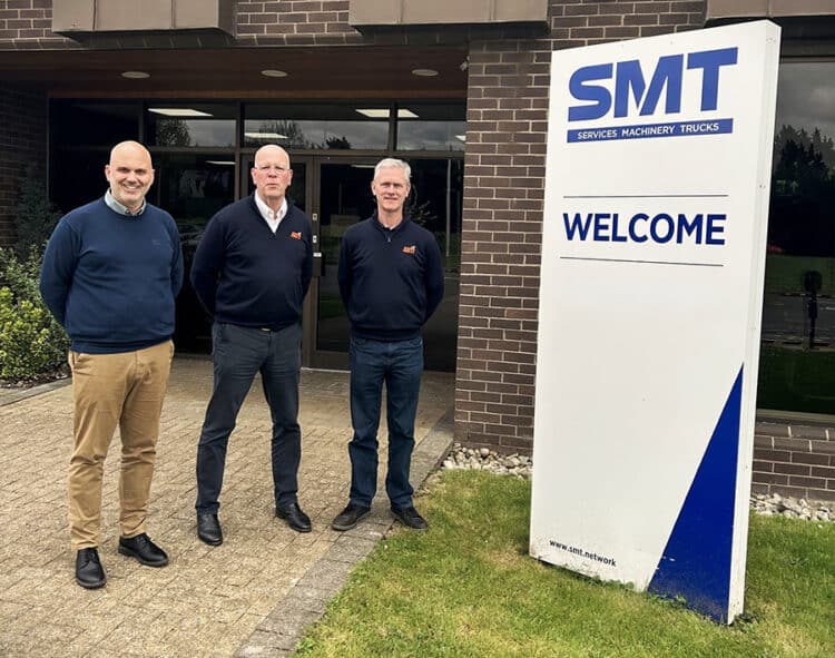 From left: Ryan Hollebone, director - compact equipment, SMT GB; Patrick Desmond, general manager, Kioti UK; Chris Clark, operations manager, Kioti UK. Image SMT GB