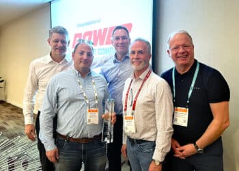 Front row, left to right: Dave Matz, president of ML Holdings (parent company of Power Equipment Company) and Mark Kuhn, VP of construction sales at Power Equipment Company. Back row, left to right: Melker Jernberg, head of Volvo CE; Scott Young, head of region North America, Volvo CE; Martin Lundstedt, CEO and president of Volvo Group. Image: Volvo CE