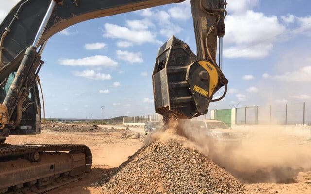 An MB Crusher Bucket BF120.4 was used in the construction of a US$3.5bn free trade zone in Djibouti. Image: MB Crusher