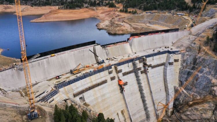 Amrize supplied 75,000 tons of its OneCem Portland limestone cement for the Gross Reservoir Dam Expansion Project in Colorado. Image: Amrize
