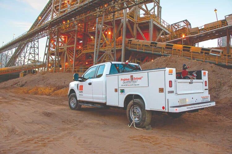 Trucks specially equipped with the necessary tools and parts arrive to offer service and solutions. Image: Martin Engineering