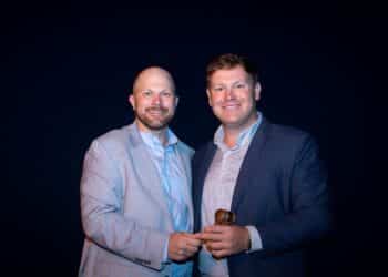 Outgoing YL Chair Chad Weems of Martin Marietta is passing the gavel to Ryan Morales of Gulf Coast Sand. Image: NSSGA